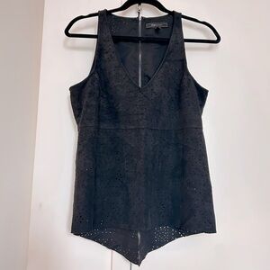 BCBgMaxAzria Suede Laser Cut Tank Top with Open Back